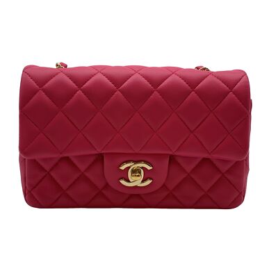 Authentic CHANEL Mini Matelasse Lambskin Shoulder Bag Pink Leather