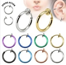 4x 2x 1x Clip-On Non Piercing Spring Action Fake Nose Septum Lip Cartilage Ring