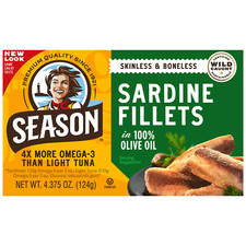 Season, Skinless  Boneless Sardines In Olive Oil, 4.375 oz, 6-Count