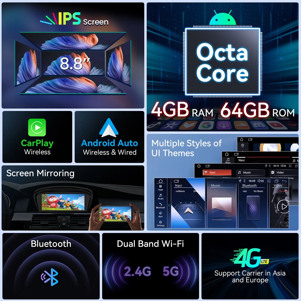 8,8 Zoll Autoradio Android 14 Octa Core GPS Navi für BMW E60 E90 M5 E91 E93 CCC - Bild 3 von 4