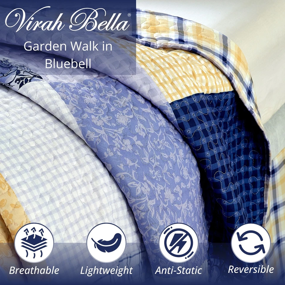 Virah Bella - Garden Walk in Bluebell - Lightweight Reversible Quilt Set - Image 2 of 4