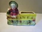 Vintage Shawnee Pottery Vintage USA 87 Girl and Dog Sitting on Fence - Too Cute!