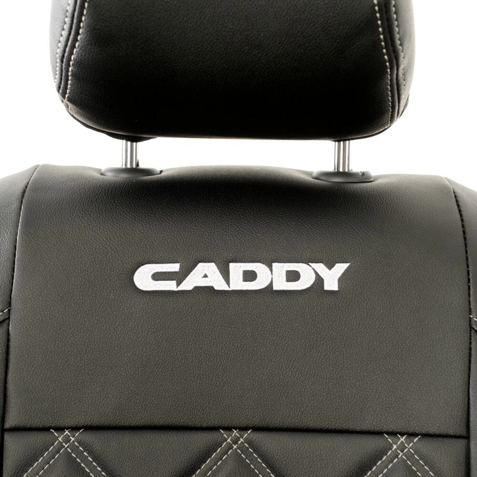 VW CADDY FRONT SEAT COVERS LEATHERETTE WITH 'CADDY' EMBROIDERY (2004-2020) 852 - Image 2 of 4