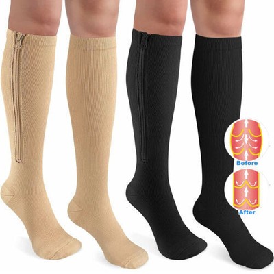 3x Zipper Closed Toe Compression Socks 30-40mmHg Calf Leg Ankle Support Stocking