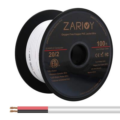 100 Feet 20 Gauge 2 Conductors Red Black Wire With Fire Resistant Cl2 White Jack