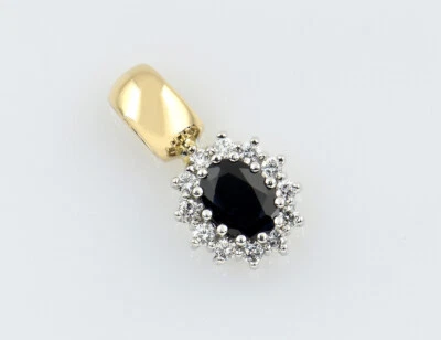 Anhänger 585/000 14 K Gelbgold Saphir 12 Brillanten zus. 0,24 ct - Bild 1 von 3