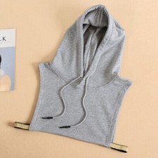 Unisex Drawstring Hooded Fake Collar Half Sweatshirt Pullover False Neck Preppy