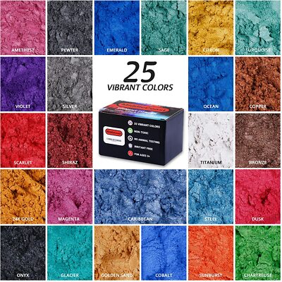 250g Mica Powder for Epoxy Resin, 25 Colors 10g Each, Bath Bombs, Soap Making