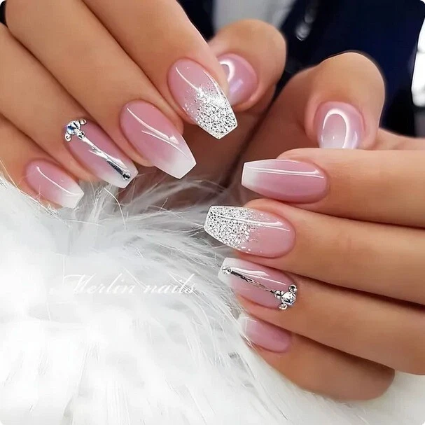 MATTE Milky White Silver Chrome French Tip Handmade Press on Nails Gel X  Nails Glue on Nails False Nails Fake Nails Trendy Nails 