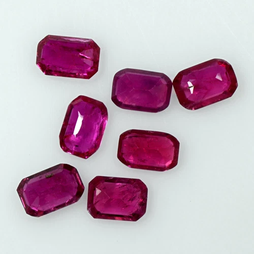 Natural Blood Red Ruby 6x4mm Emerald Cut 7Pcs Lot 3.9 Cts Burma Mined Gemstone - Image 2 of 2