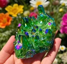 Rainbow Green Crystal Cluster 80-100g Quartz Specimen Display Home Decor Gifts