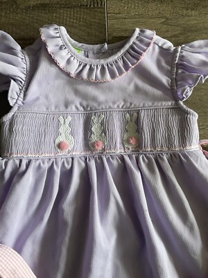 Classic Whimsy Size 12 Months Smocked Dress Pink Purple Bunnies Rabbits  Easter | eBay