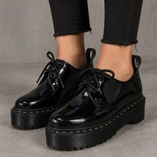 Dr. Martens 1461 Quad Platforms Womens 7 Black Holographic Rainbow Chunky
