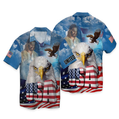 United States Independence Day Eagles God Blessing Blue Sky All Hawaiian Shirt
