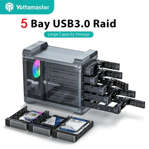 4/5 Bay Typ-B Aluminiowa obudowa dysku twardego Obudowa RGB do 2,5" 3,5" SATA SSD HDD - Zdjęcie 1 z 13