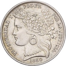[#1509694] Peru, 1 Peseta, 1880, Lima, Silver, AU(55-58)