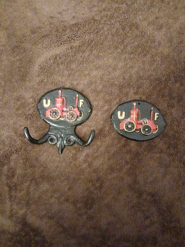 Lot Of 2 Vintage Cast Iron United Union Firefighter Insurance Fire Wall  Decor 