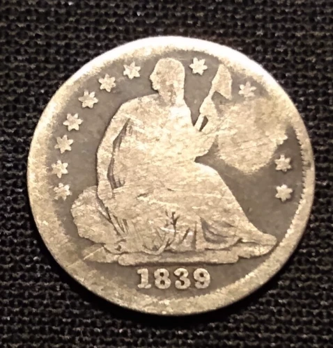 1839 o seated liberty half dime g vg no drapery 5 cent silver type coin
