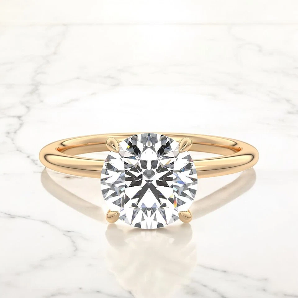 18k Yellow Gold Wedding Women Ring Round Diamond Lab Grown 2 Carat IGI Certified - Image 2 of 4