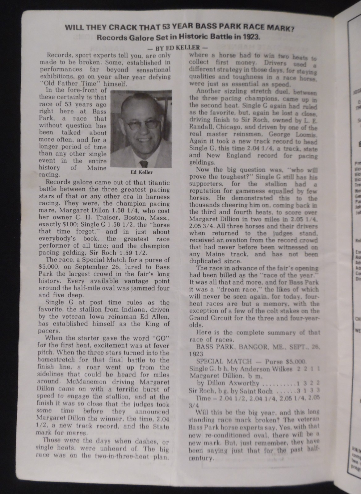 4 BANGOR RACEWAY HARNESS RACING PROGRAMS From 1976 W. Parker, Jr., F. Parker  +