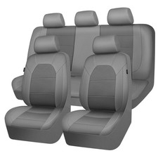 Leather Car Seat Covers Full Set Breathable Airbag Compatible Gray