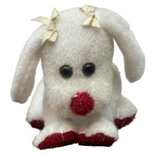 White Plush Dog Red Nose Stuffed Animal 6.5in Valentine Bow Puppy
