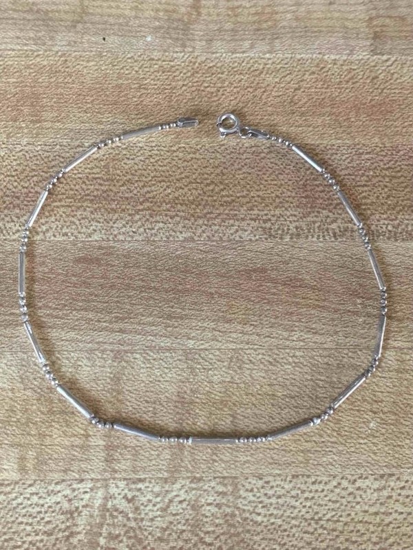 Vintage Italy Sterling Silver 9-3/4" Bar & Bead Chain Link Anklet - 2 Grams