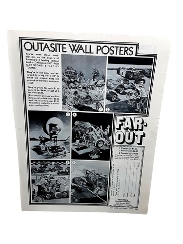 1972 Hot Rod Far Out Outasite Wall Posters Vintage Cartoon Print Ad