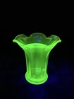 Vintage Green Depression Glass UV Reactive Ruffled Vase 5"Tall