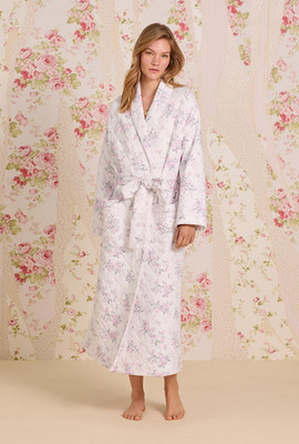 EILEEN WEST Quiet Bloom Cotton Diamond Quilt Wrap Robe QUIET BLOOM S/M