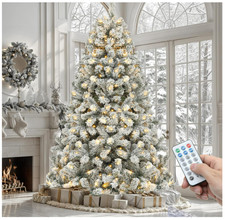 9ft Prelit Snow Flocked Christmas Tree Remote 11 Modes 900 Lights