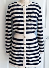 21C CHANEL NAVY BLUE ECRU GOLD CC BUTTONS STRIPED MINI DRESS 40