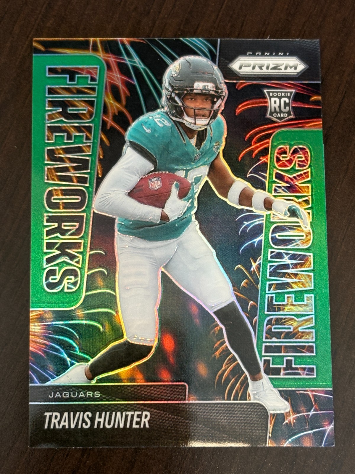 2025 Panini Prizm - Fireworks Travis Hunter #13 Green Prizm (RC) - Jaguars