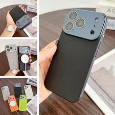 Mag Safe PU Leather Back Case+Lens Film For iPhone 17 Pro Max Air 16 15 14 13 12