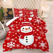 Christmas Comforter Set Queen: Christmas Snowman Red Bedding Sets for Teen Gi...