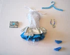 BARBIE FASHION CLOTHES ~ SILVER GLITTER w/TEAL SATIN OUTFIT w/ACCESSORIES SET