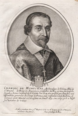 Charles de Montchal bishop Toulouse Portrait Kupferstich engraving gravure 1655