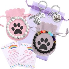 9 Pcs Pet Memorial Gifts Sympathy Rainbow Memorial Bracelet Keychain with Poe...