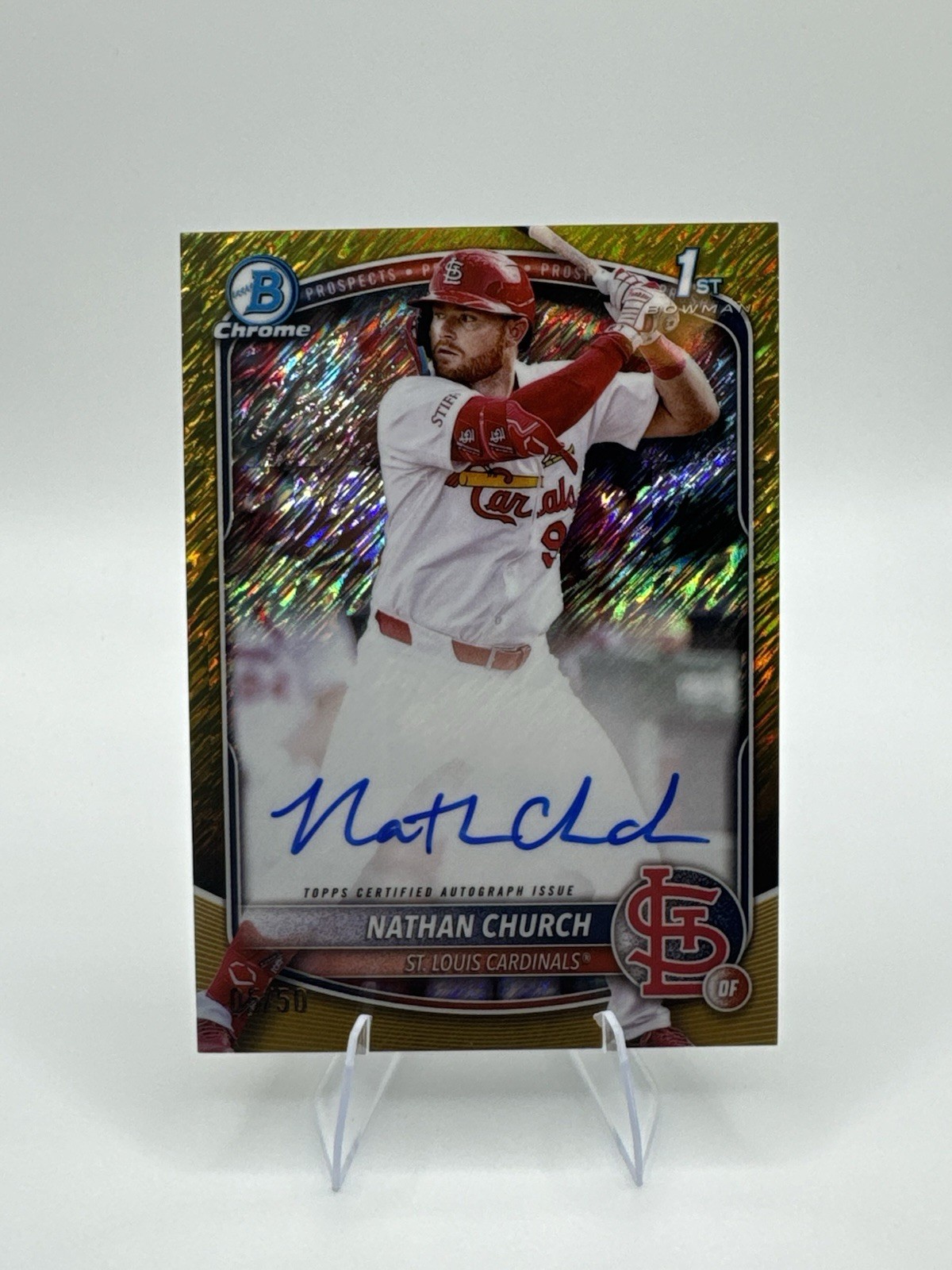 Nathan Church 2025 Bowman Chrome #CPA-NCH Gold Shimmer Refractor Auto 1st RC /50
