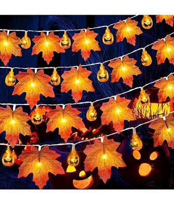 Halloween String Lights LED Pumpkin and Maple Leaf Lights Battery Operated,10Ft
