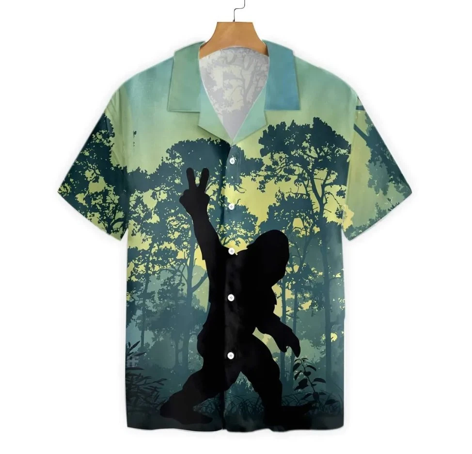 Bigfoot Hawaiian Shirt, Sasquatch Forest Silhouette Peace Sign Shirt
Opens in a new window or tab
