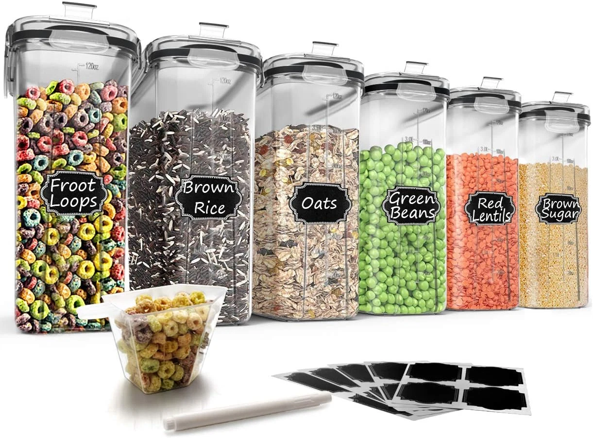 Cereal Storage Containers Set, 6 Piece, 4L Plastic Airtight Food Storage Dispens