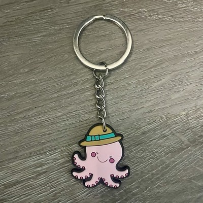 Cartoon Octopus with Hat Detachable Keyring Animal Theme Metal Pink Keychain