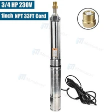 3/4 HP 3" OD Deep Well Submersible Pump 13 GPM, 247 ft MAX,60Hz, 1 in NPT 220V