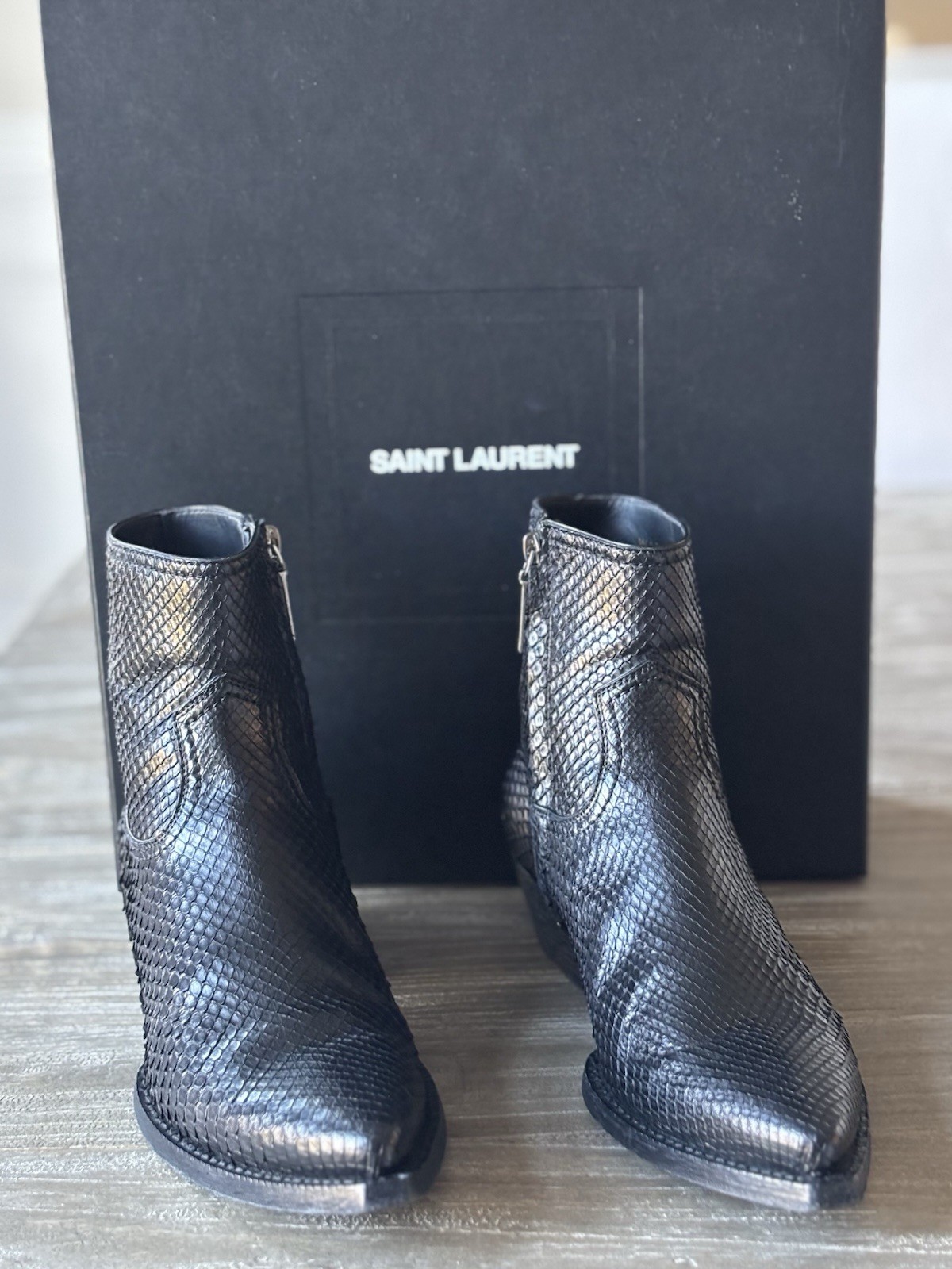 Saint Laurent Lukas Black Python Ankle Boots SZ 3… - image 4