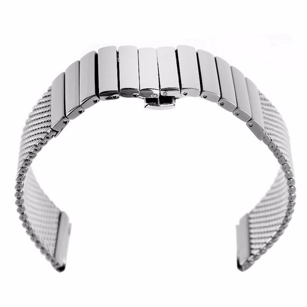 22mm Silver Milanese Mesh Web+Strip Stainless Steel Watch Band Strap Bracelet D