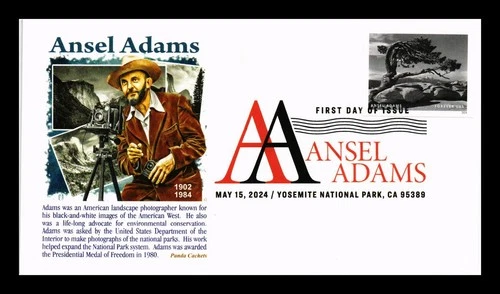 US COVER ANSEL ADAMS LANDSCAPE PHOTOGRAPHER IMPERFORATE FDC PANDA CACHET
