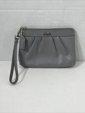 Coach GRAY LEATHER PLEATED WRISTLET BAG Pouch VGC