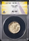 1917 25c Silver Standing Liberty Var 2 AU 50 ANACS # 7625512 + Bonus