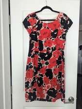 Talbots Dress Black Multicolor Flowered Vintage Pure Silk Cap Sleeve Size 8